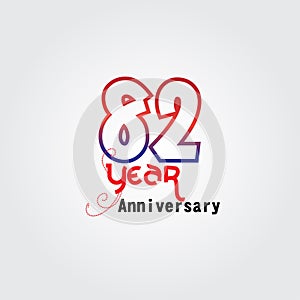 82 years anniversary celebration logotype. anniversary logo with red and blue color isolated on gray background, vector design for