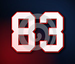 83 American Football Classic Sport Jersey Number in the colors of the American flag design Patriot, Patriots 3D illustration