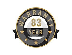 83 year warranty gold text with Black badge vector image