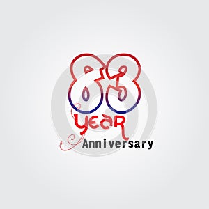 83 years anniversary celebration logotype. anniversary logo with red and blue color isolated on gray background, vector design for