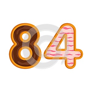 84 number sweet glazed doughnut vector illustration