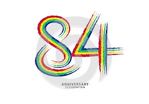 84 years anniversary celebration logotype colorful line vector, 84th birthday logo, 84 number design, anniversary template,