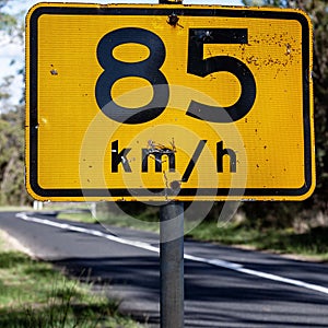 85 km/h warning sign - Australian signs found along the road