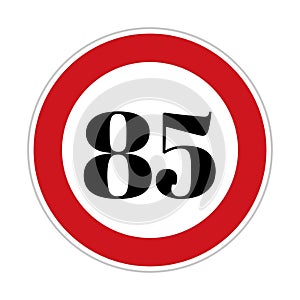 85 kmph or mph speed limit sign icon. Road side speed indicator safety element