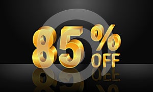85% off 3d gold on dark black background, Special Offer 85% off, Sales Up to 85 Percent, big deals, perfect for flyers, banners, a