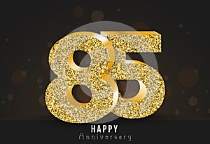 85 - year happy anniversary banner. 85th anniversary gold logo on dark background.
