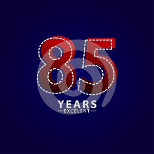 85 Years Excellent Anniversary Celebration Red Dash Line Vector Template Design Illustration