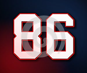 86 American Football Classic Sport Jersey Number in the colors of the American flag design Patriot, Patriots 3D illustration