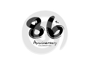 86 Years Anniversary Celebration logo black paintbrush vector, 86 number logo design, 86th Birthday Logo, happy Anniversary,