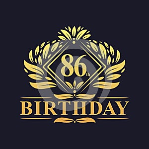86 years Birthday Logo, Luxury Golden 86th Birthday Celebration