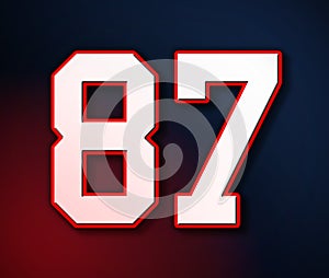 87 American Football Classic Sport Jersey Number in the colors of the American flag design Patriot, Patriots 3D illustration