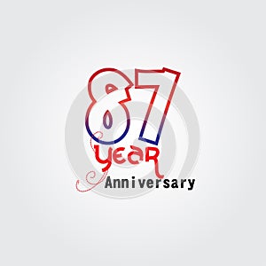 87 years anniversary celebration logotype. anniversary logo with red and blue color isolated on gray background, vector design for