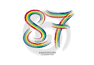 87 years anniversary celebration logotype colorful line vector, 87th birthday logo, 87 number design, anniversary template,