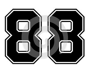 88 Classic Vintage Sport Jersey Number in black number on white background for american football, baseball or basketball