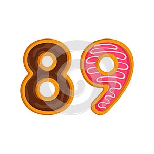 89 number sweet glazed doughnut vector illustration