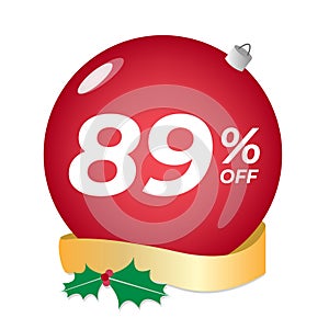 89 percent off. Eighty-nine percent discount. Christmas sale banner.