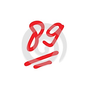 89 points test score, grade results illustration, red color on white background