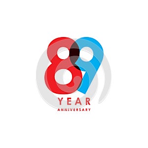 89 Year Anniversary Vector Design Illustration