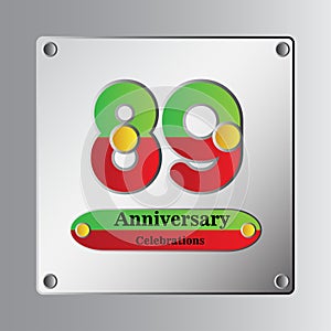 89 Year Anniversary Vector Template Design Illustration