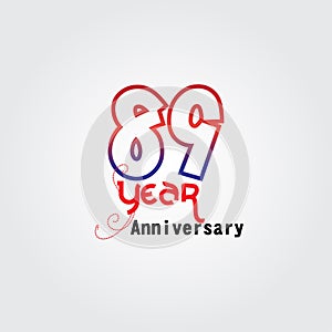 89 years anniversary celebration logotype. anniversary logo with red and blue color isolated on gray background, vector design for