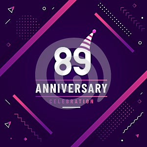 89 years anniversary greetings card, 89 anniversary celebration background free colorful vector