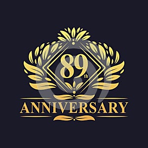 89 years Anniversary Logo, Luxury floral golden 89th anniversary logo