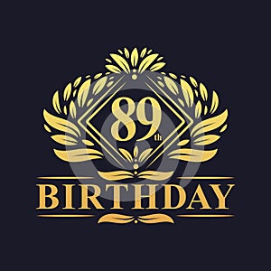 89 years Birthday Logo, Luxury Golden 89th Birthday Celebration