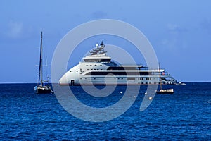 The 89m Olivia O yacht anchored off Gustavia, the capital of Saint Barthelemy