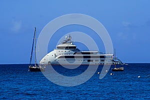 The 89m Olivia O yacht anchored off Gustavia, the capital of Saint Barthelemy