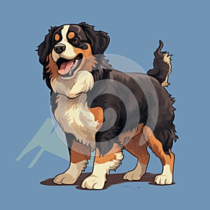 8bit Bernese Mountain Dog Cartoon Image With Flat Shading