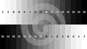 8K 7680x4320 TV Black and white gradient television test pattern to adjust the screen, tint 0-255