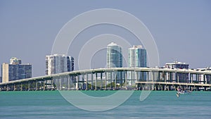 8k footage Rickenbacker Causeway Brickell Bay Miami scene 2024