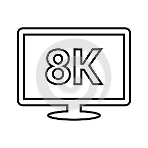 8k, hdtv, monitor, tv outline icon. Line art vector