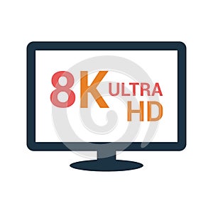 8k, hdtv, monitor, ultra hd tv icon. Glyph style vector EPS