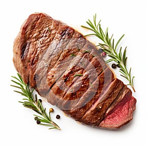 8k Resolution Beef Steak With Herbs On White Background