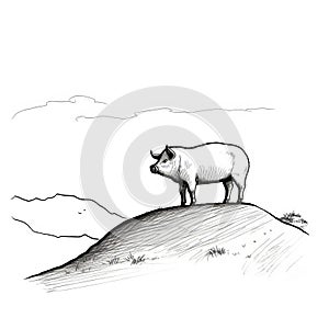 8k Resolution Black And White Sketch Of Pig On Hill