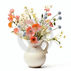 8k Resolution Colorized Handmade Vase Flowers In White Pitcher