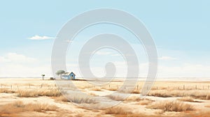 8k Resolution Manga-inspired Little House On The Prairie With Desert Landscape