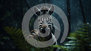 8k Resolution Zebra In Rain: Dark Themes And Emotive Faces