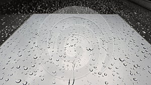 8K Water Drops of Rain on Wet Window Glass Surface