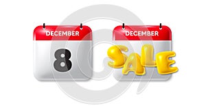 8th day of the month icon. Event schedule date. Calendar date sale 3d icon. Vector