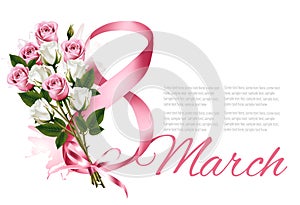 8th March illustration with colorful roses. International Women`s Day.