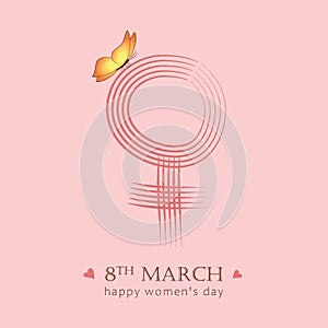 8th march international womans day female symbol with butterfly
