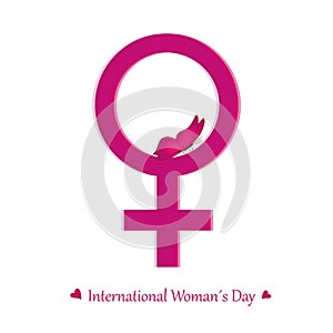 8th march international womans day pink female symbol with butterfly