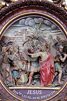 8th Stations of the Cross,Jesus meets the daughters of Jerusalem, Carthusian monastery in Pleterje, Slovenia