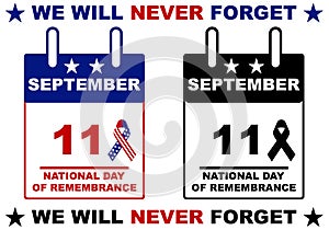 9/11 National Day of Remembrance calendar. September 11, 2001