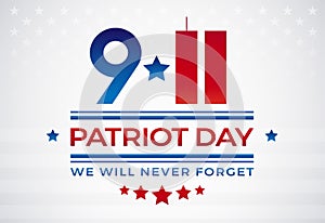 9/11 Patriot Day USA September 11, We Will Never Forget text logo