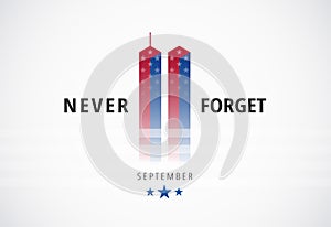 9/11 September 11 attacks conceptual logo banner w/ Never Forget