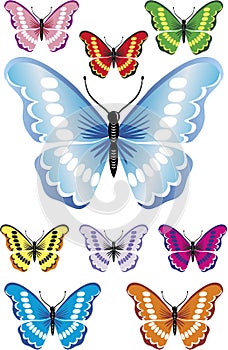9 Beautiful butterflies with difrent colors and gradients.