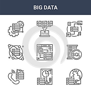 9 big data icons pack. trendy big data icons on white background. thin outline line icons such as world, sql server, query . big